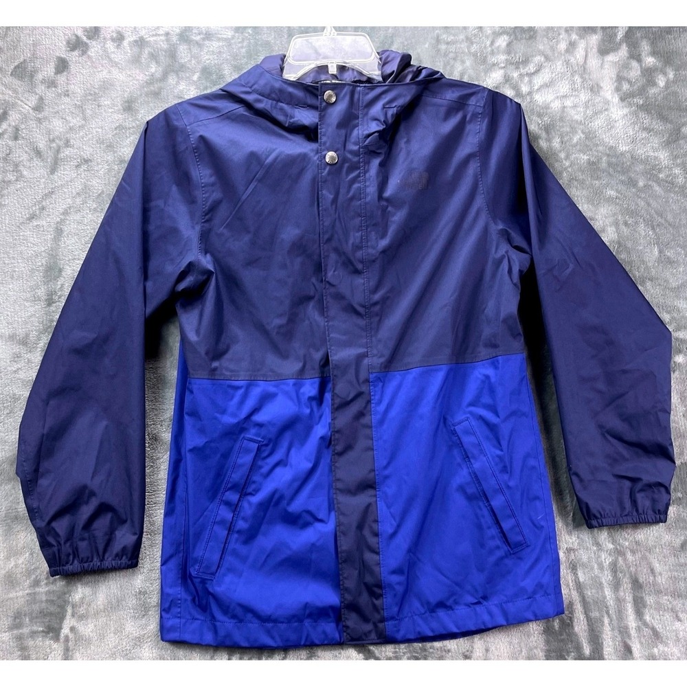 The North Face Boys Large 14/16 Blue Colorblock Hooded Rain Jacket Windbreaker
